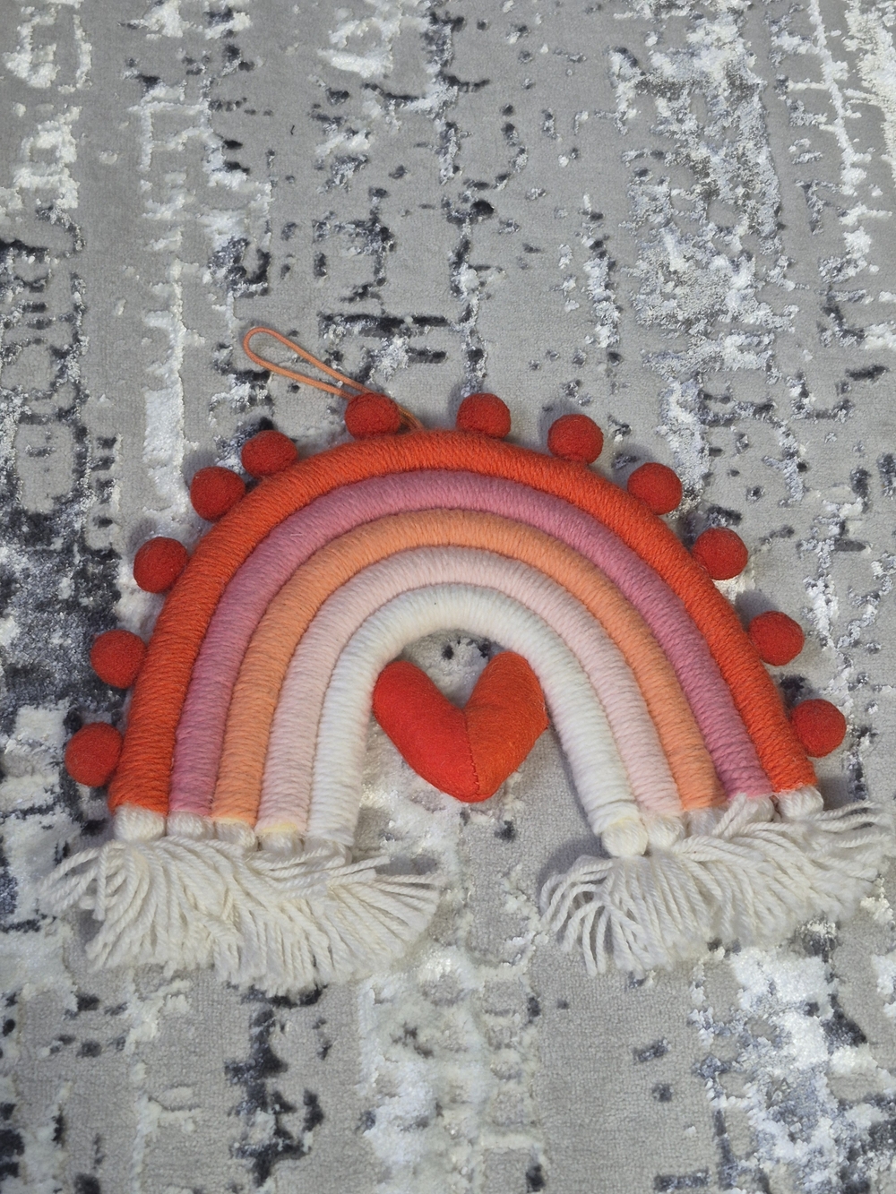 Heart Macrame Rainbow Wall Hanging: Pink Coral & white Nursery girls room Decor